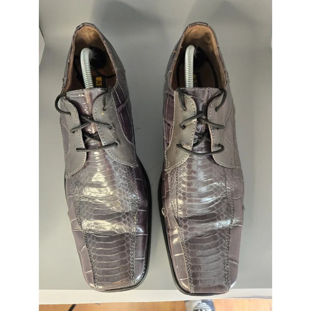 Stacy Adams Men 11.5 Genuine Snake Leather Square Toe Derby Dress Shoes Grey Bro